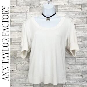 ANN TAYLOR FACTORY White Short Sleeve Sweater, S